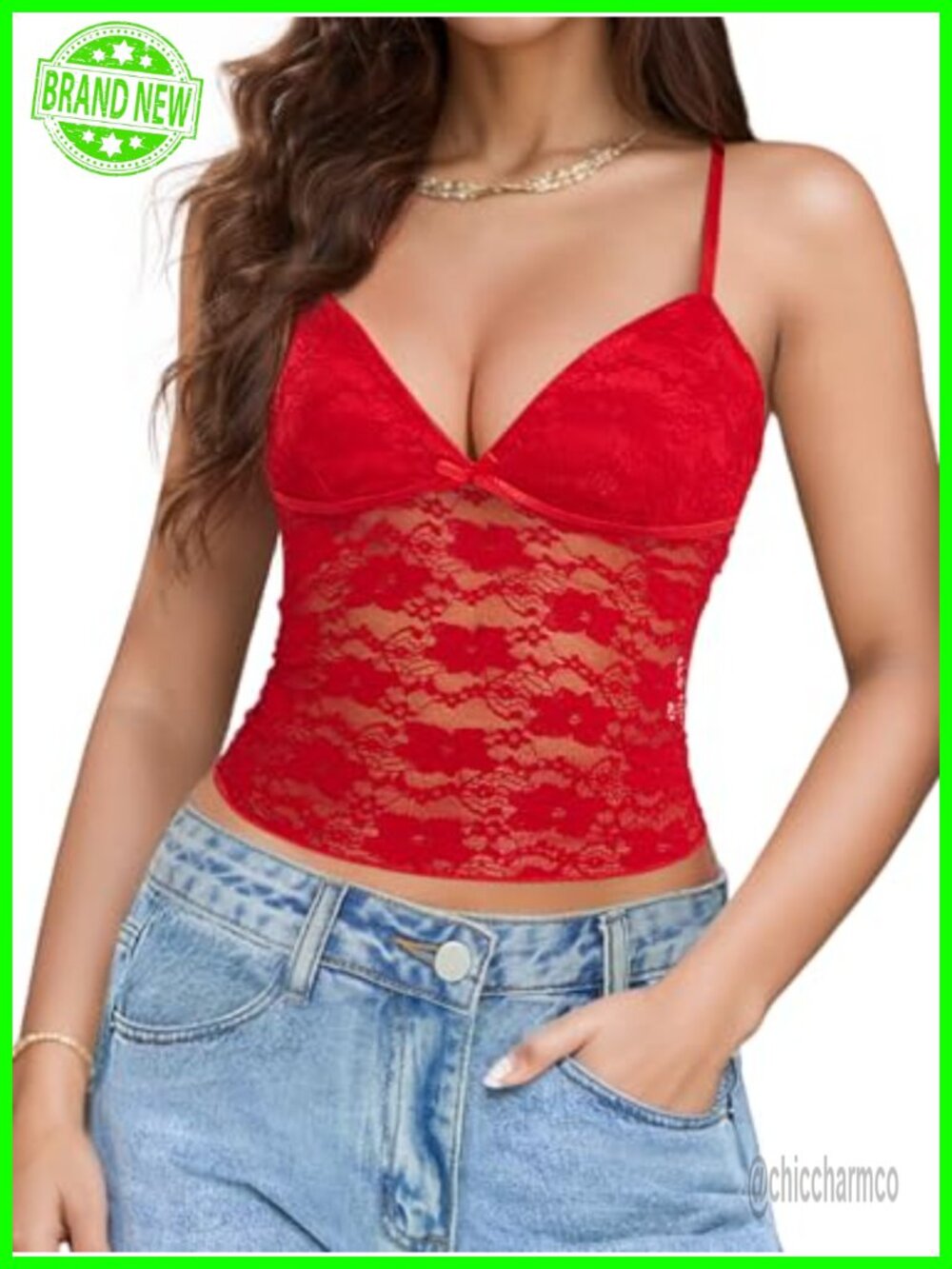 Womens Y2K Lace Cami Crop Top Spaghetti Strap Mesh See Through